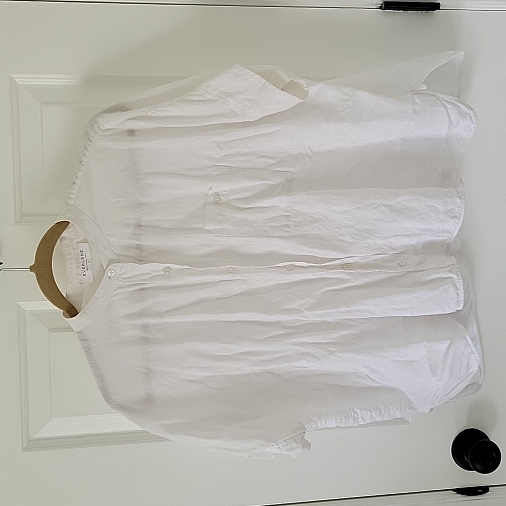 Everlane Linen Collarless Short Sleeve Shirt